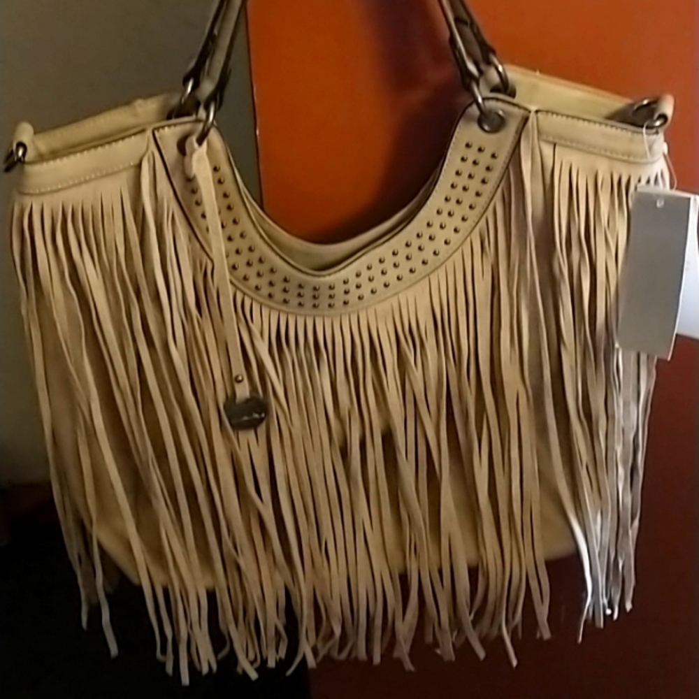 Ulrika Woman's Light Cream Leather and Polyester Handbag